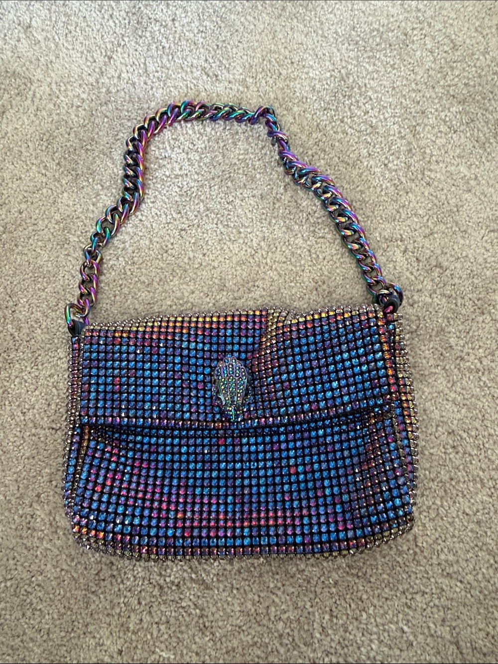 Iridescent Multicolor Crystal Chain Shoulder Bag